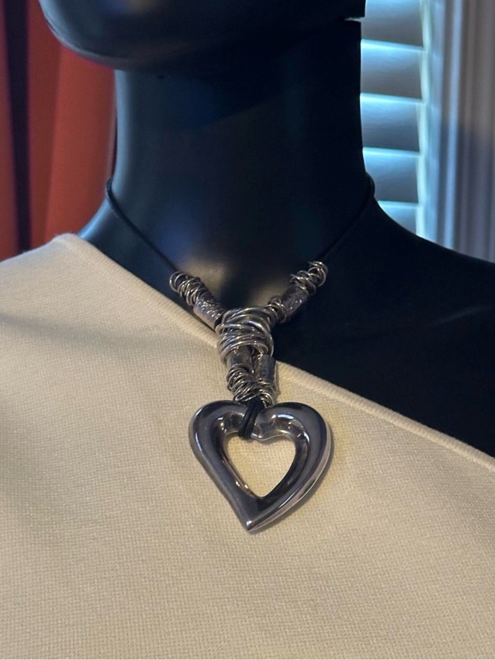 Women's Sterling Silver Heart Pendant Necklace with Wrapped Wire Detail